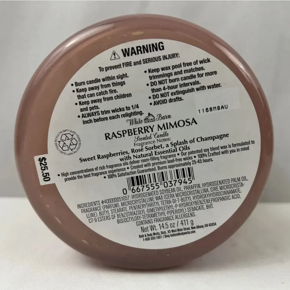 Bath and Body Works White Barn RASPBERRY MIMOSA 3 Wick Candle